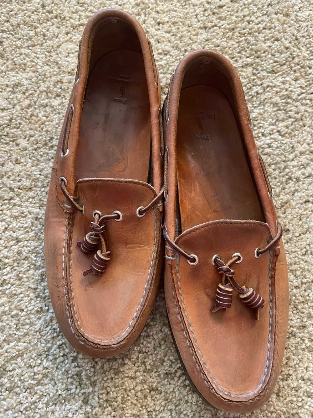 Polo Ralph Lauren Menโs Leather Tassel Boat Shoes - Brown